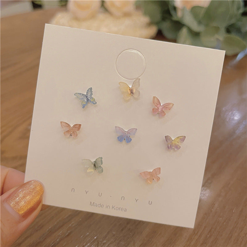 Sterling Sier Needle Three-dimensional Butterfly Suit Combination Simple Earrings