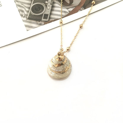 Women's & Men's Style Natural Shell Gold-plated Edge Alloy Necklaces