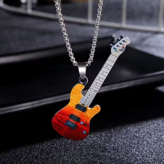 Men's Guitar Style Sunset Red Titanium Steel Trendy Pendants