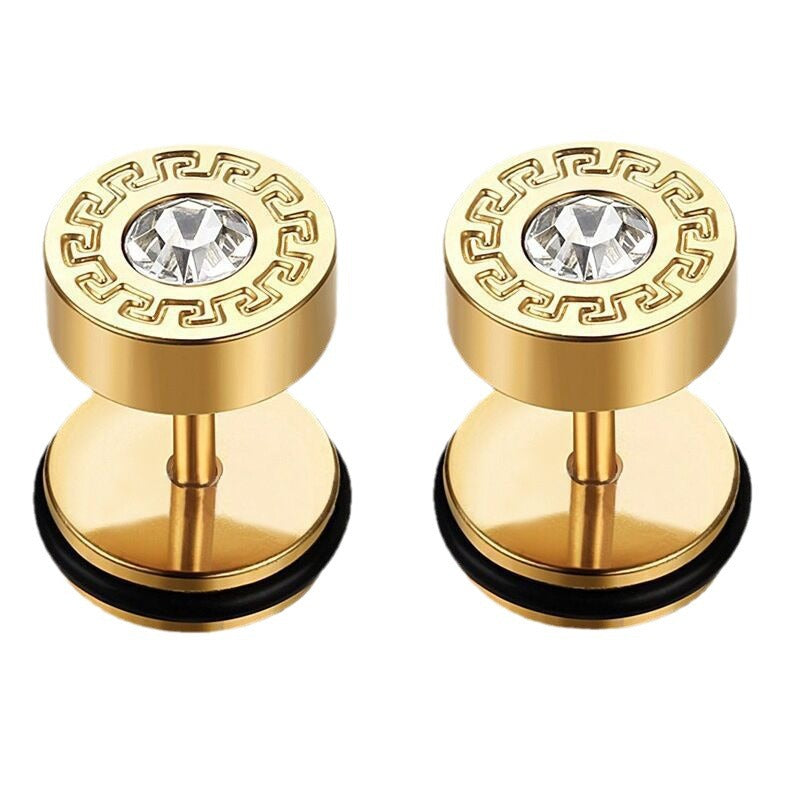 National Style Fashion Retro Round Great Wall Pattern Diamond Earrings