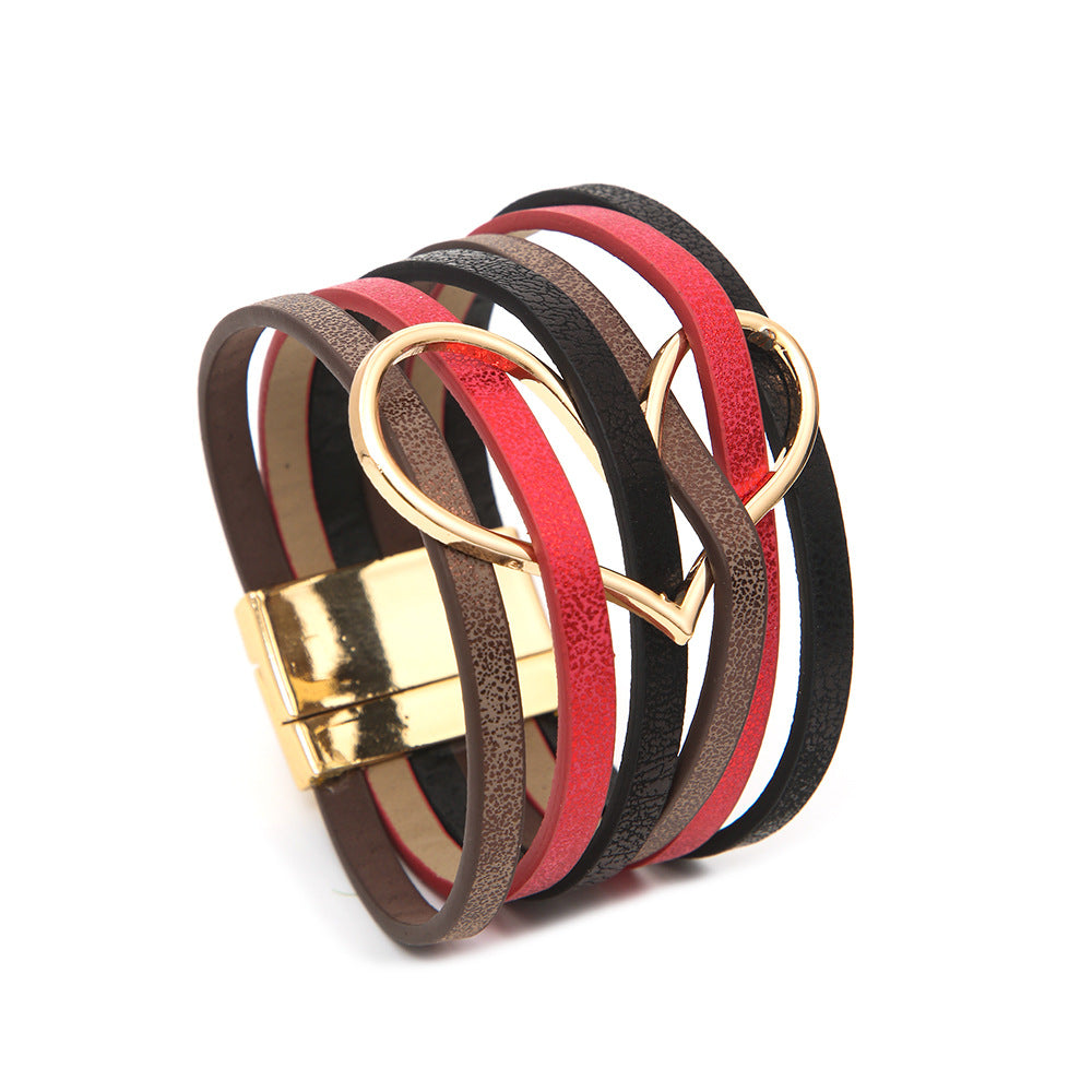 Women's High Quality Leather Fashion Love Heart Color Bracelets