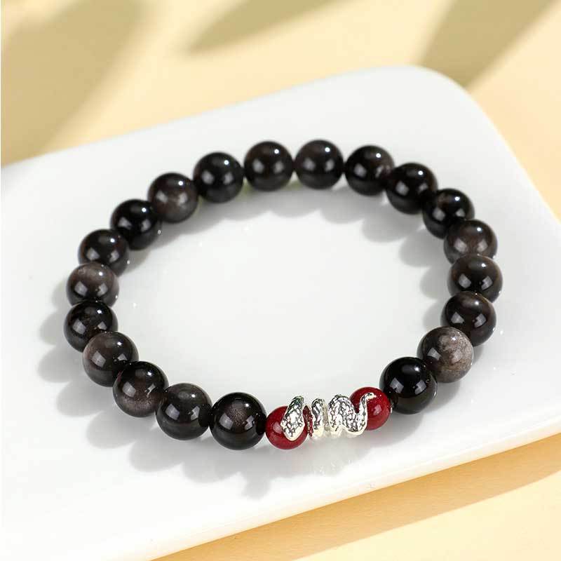 Year Of Snake Sier Rose Beaded Couple Bracelets