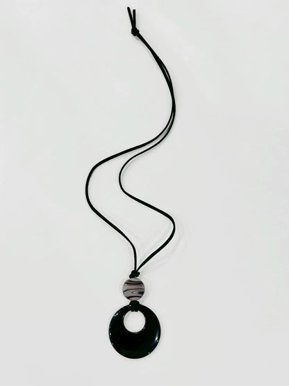 Women's Natural Black Agate Stone Rope Long Necklaces