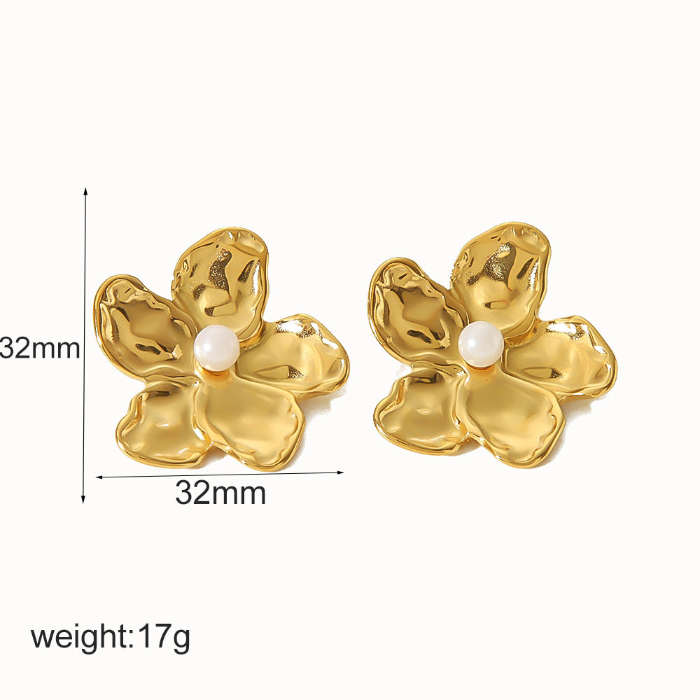 Gold Flower Female Niche Exaggerated Stainless Earrings