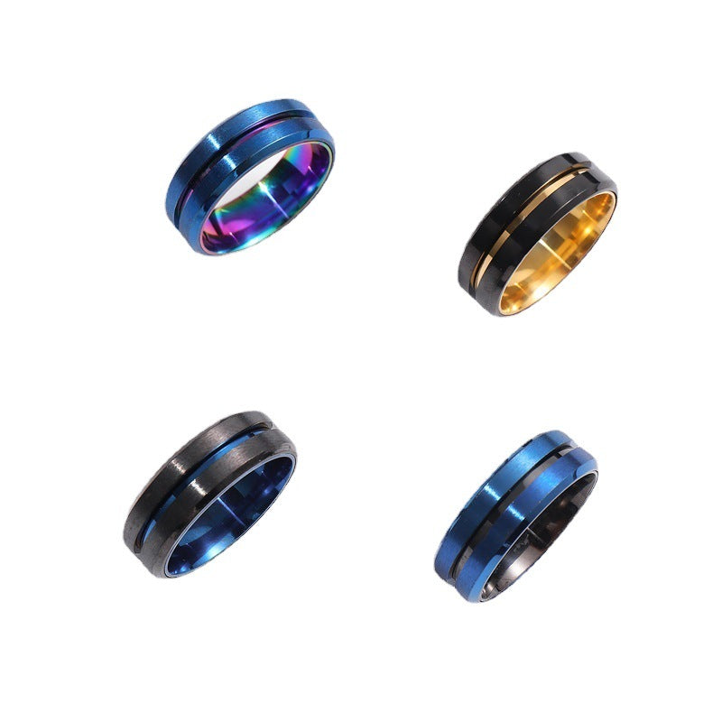 Women's & Men's Stainless Steel Ornament Patchwork Surface Brushed Rings