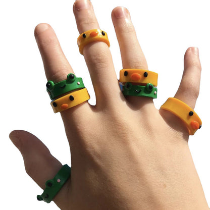 Macaron Color Series Chick Female Three-dimensional Frog Rings