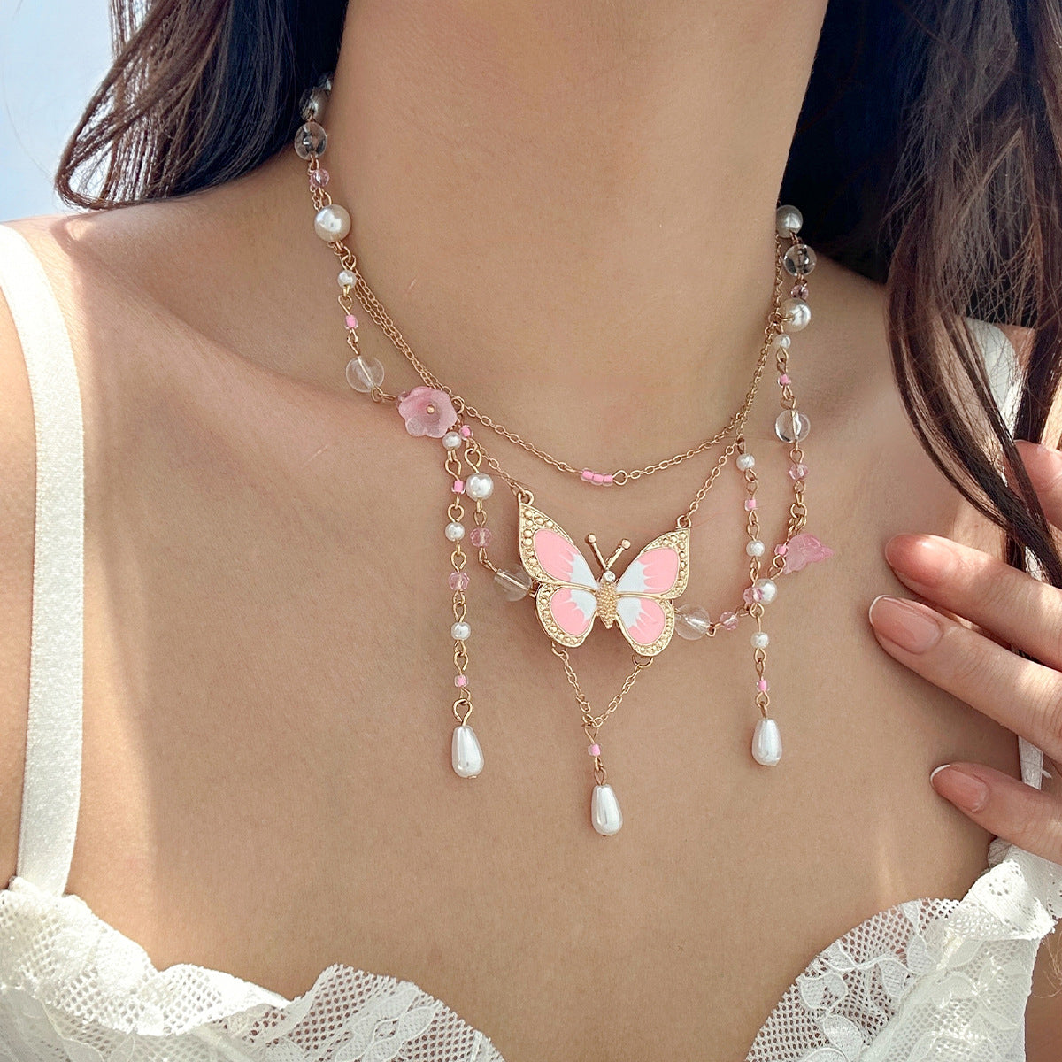 Women's Ornament Sweet Design Pearl Cool Butterfly Necklaces