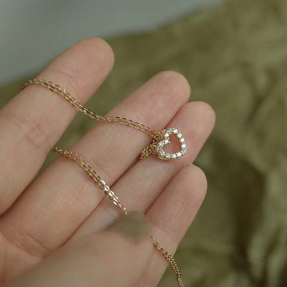 Sier Peach Heart Gold-plated Full Diamond Heart-shaped High-grade Light Necklaces
