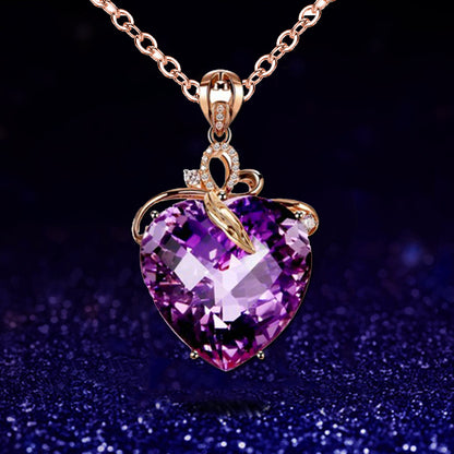 Women's Fashion Heart-shaped Amethyst Gem Peach Heart Pendants