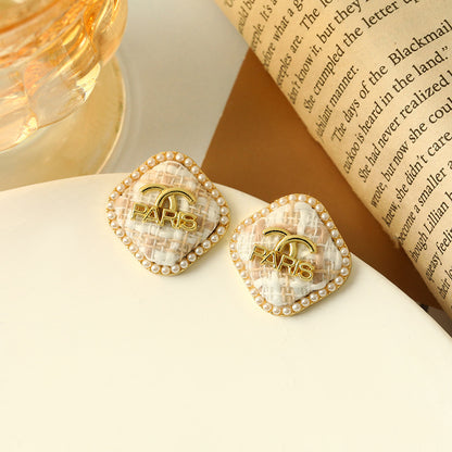 Korean Style Cloth Pattern Light Luxury Personality Beaded Earrings