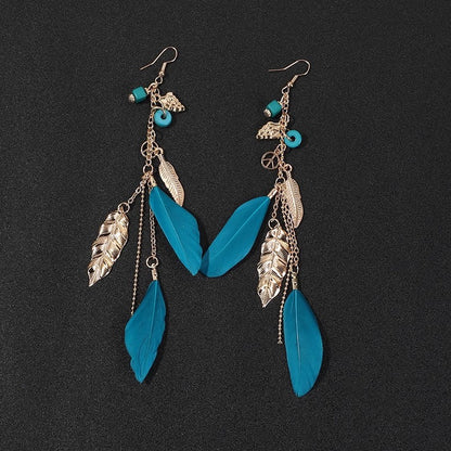 Ethnic Style Long Feather Temperamental Tassels Personality Earrings