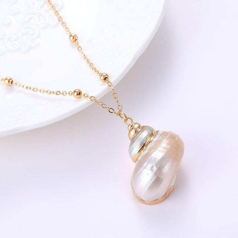 Women's & Men's Style Natural Shell Gold-plated Edge Alloy Necklaces