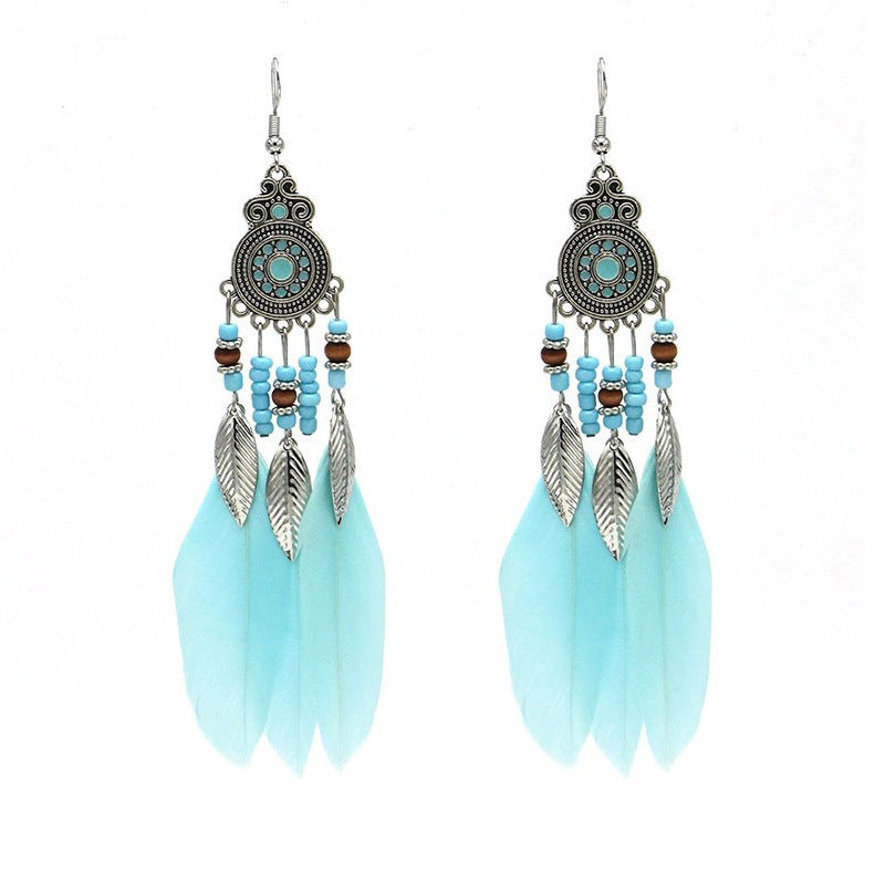 Bohemian Feather Ethnic Yunnan Travel Vintage Earrings