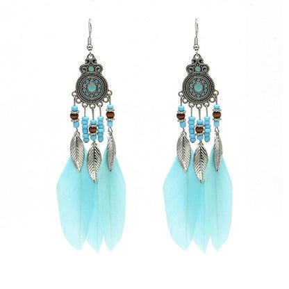 Bohemian Feather Ethnic Yunnan Travel Vintage Earrings