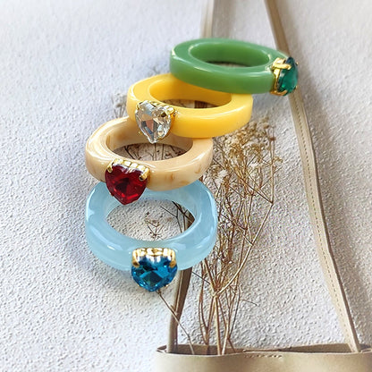 Korean Design Candy Color Gemstone Retro Diamonds Rings