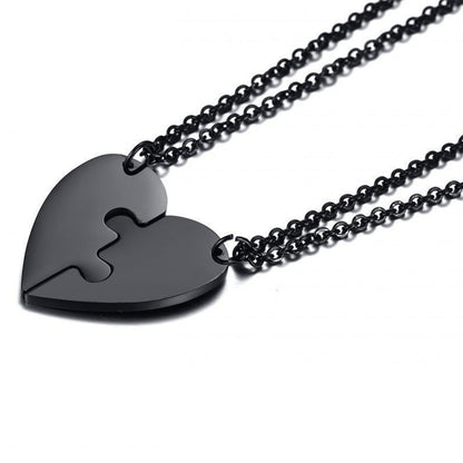 Steel Puzzle Heart One Pair Lovers Necklaces