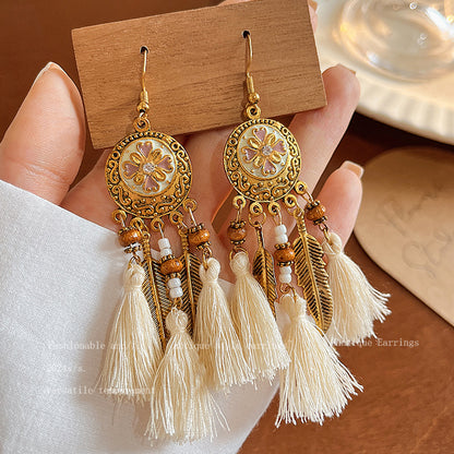 Women's Bohemian Style Long Feather Tassel Ethnic Earrings