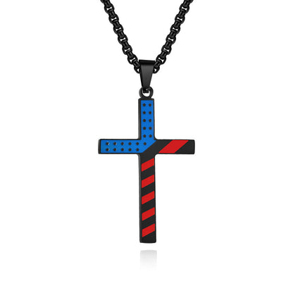 Women's & Men's Star Stripes Titanium Steel Cross Wear Pendants