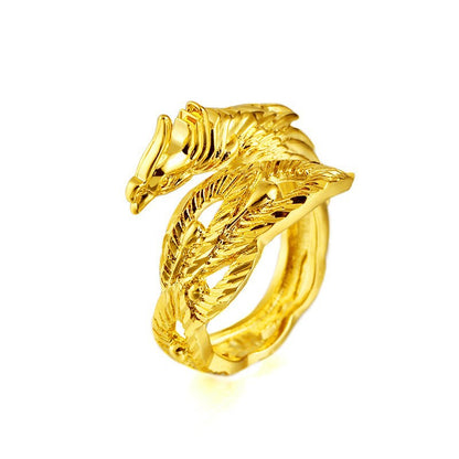 Placer Gold Dragon Phoenix Couple Open Adjustable Rings