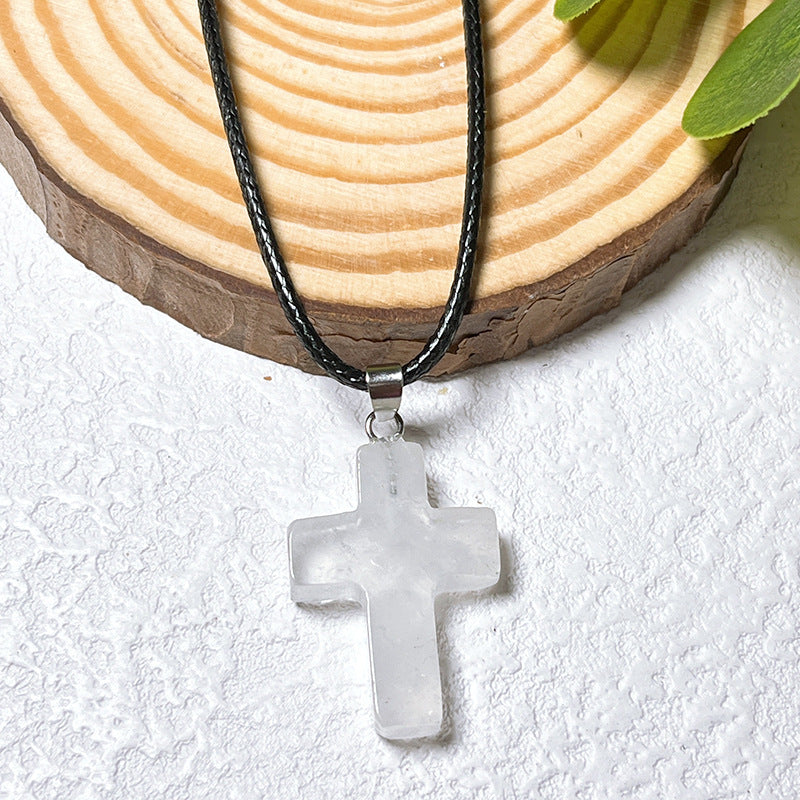 Crystal Cross Fashion Ornament Accessories Leather Rope Pendants