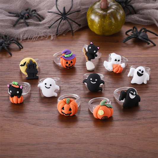 Creative Halloween Series Resin Cartoon Pumpkin Rings