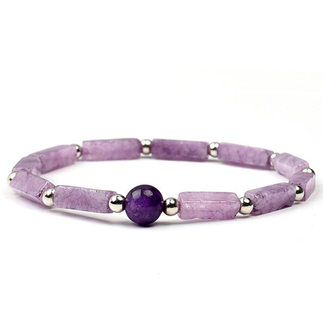 Women's Amethyst Rectangular Bar Beads Simple Fashion Charm Bracelets