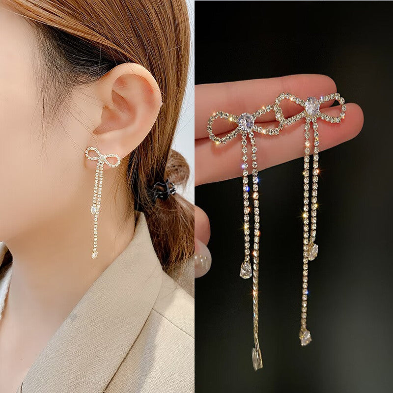 Women's Sier Needle Geometric Pearl Fashion Tassel Earrings