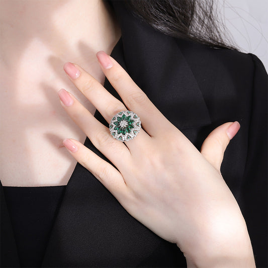 Exquisite Green Tourmaline Full Diamond Red Rings