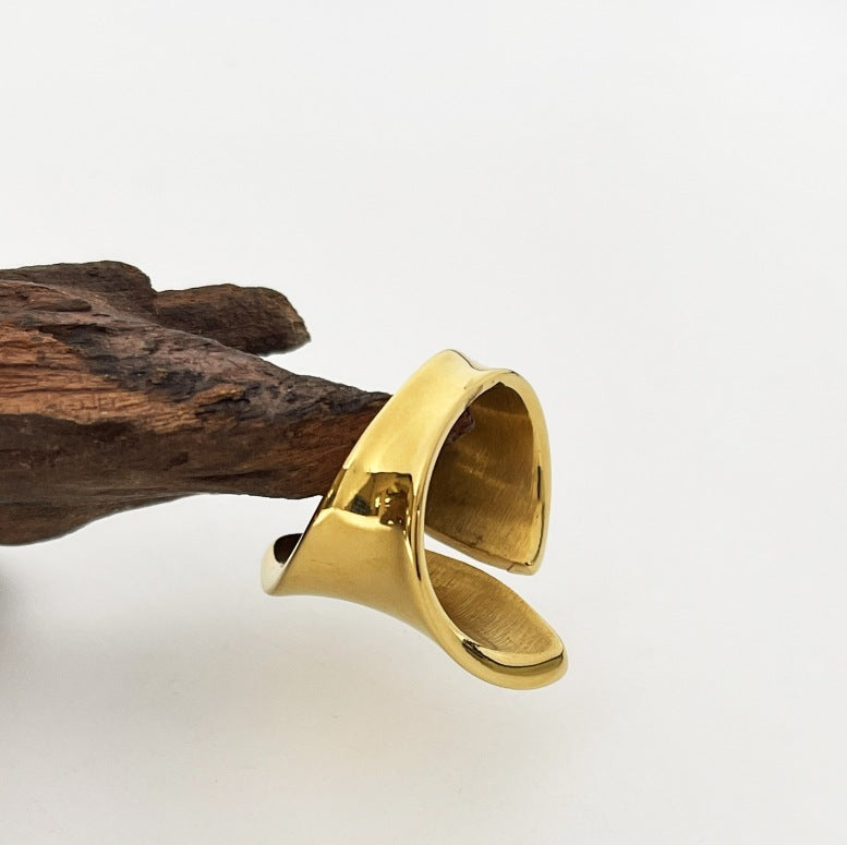 Steel Large Glossy Opening Gold Exaggerated Rings