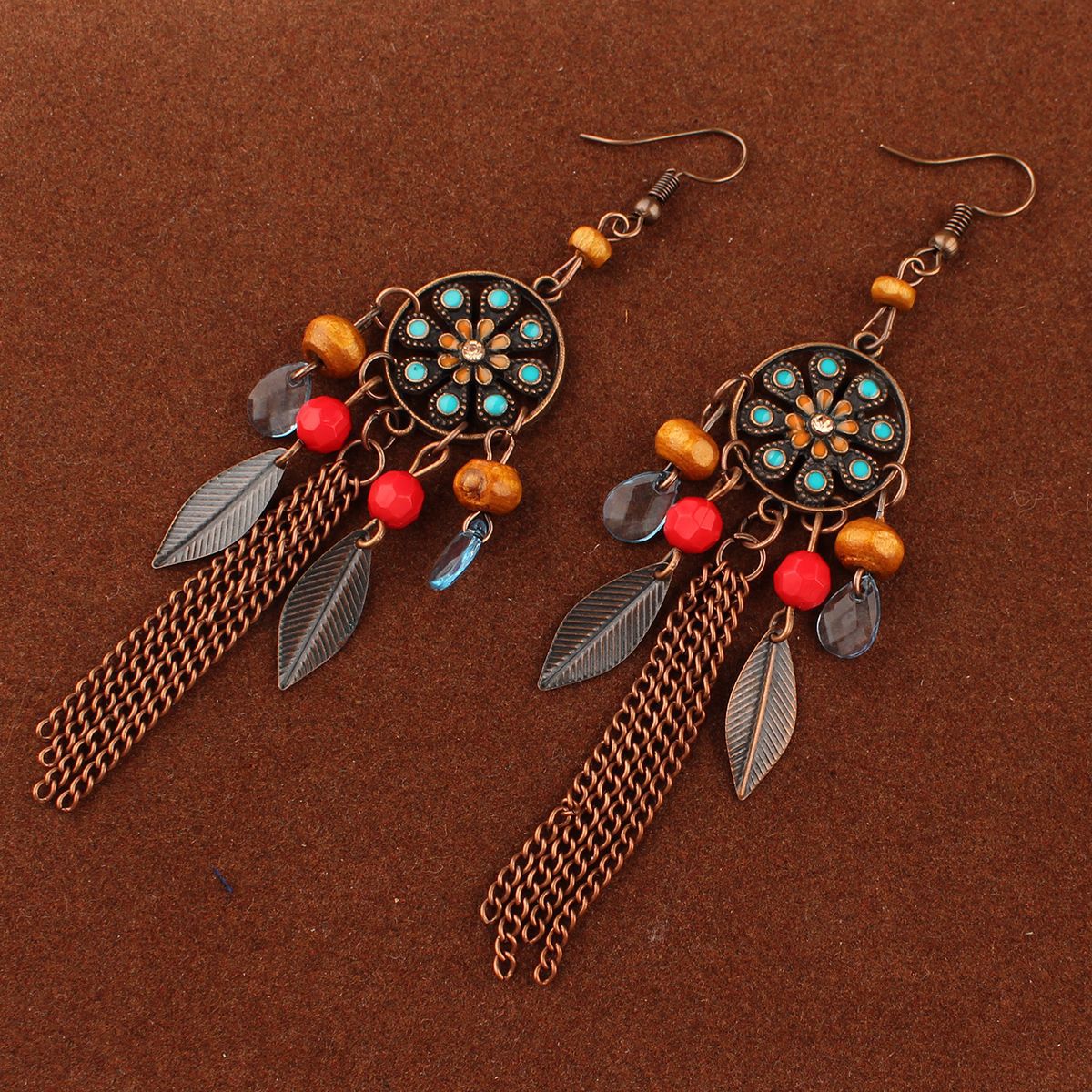 Tassel Turquoise Retro Imitation Miao Sier Minority National Style Earrings