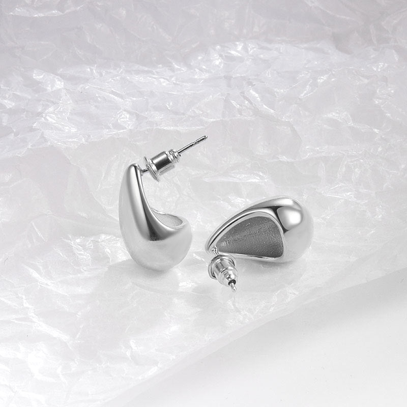 Fashion Style Metal Glossy Surface Water Drop Bean-shaped Earrings