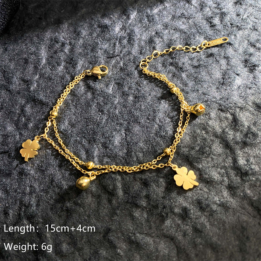 Simple Golden Clover Roman Digital Titanium Bracelets