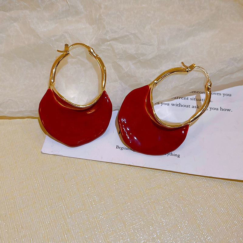 Gold Electroplated Sier Needle Red Dripping Earrings