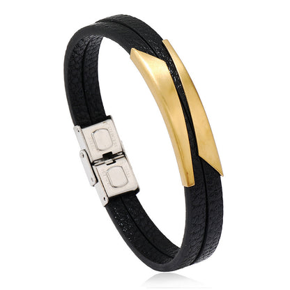 Men's Stainless Steel Fashion Titanium Imitation Leather Bracelets