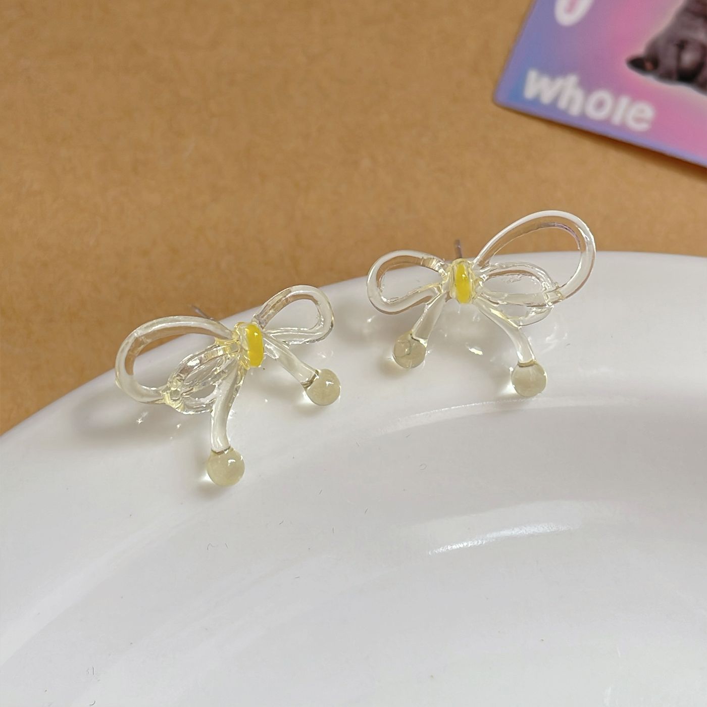 Contrast Color Bow Sier Needle Sweet Earrings