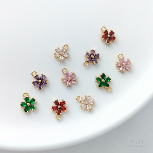 Gilded Inlaid Zircon Small Peach Blossom Five Faces Pendants