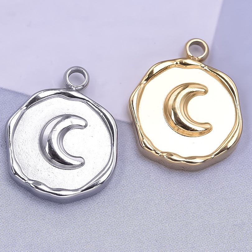 Steel Fashion Irregular Round Titanium Star Moon Love Heart Pendants