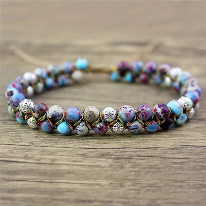 Hand-woven Purple Emperor Stone Yoga Energy Bracelets