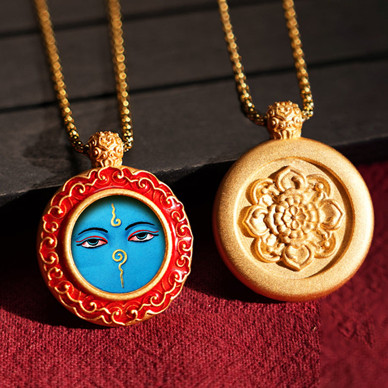 Three-dimensional Tibetan Style Fifth Master Brass Painted Wipe Pendants