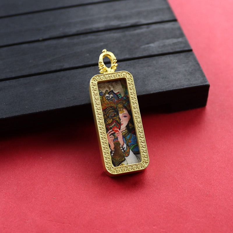 Square Birth Buddha Yellow God Of Wealth Green Tara Pendants