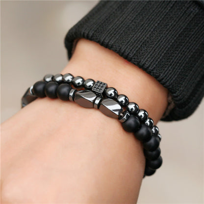 Men's Beaded Suit Haematite Cross Dumbbell Zircon Bracelets