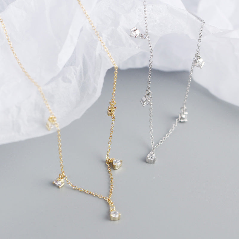 Women's Sterling Sier Minimalist Diamond Inlaid Clavicle Necklaces