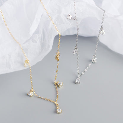 Women's Sterling Sier Minimalist Diamond Inlaid Clavicle Necklaces