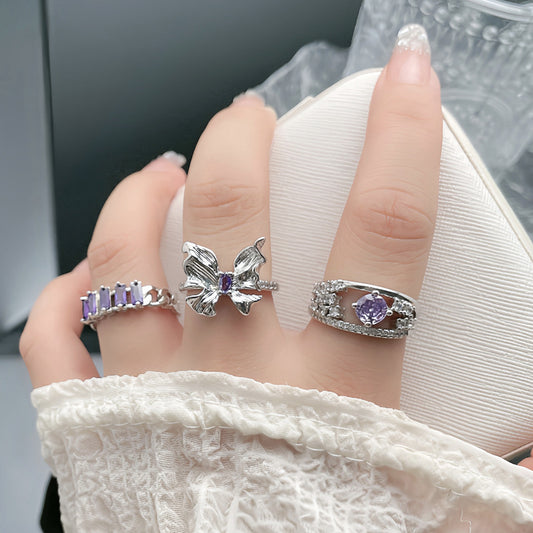 High-grade Brushed Butterfly Horse Eye Purple Rings
