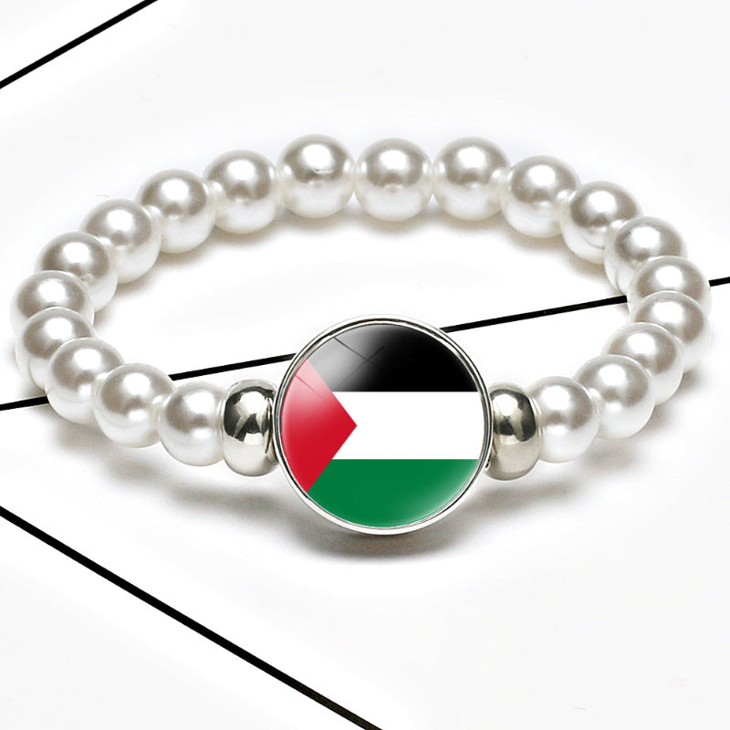 Flag Pattern Time Stone Black Elastic Bracelets