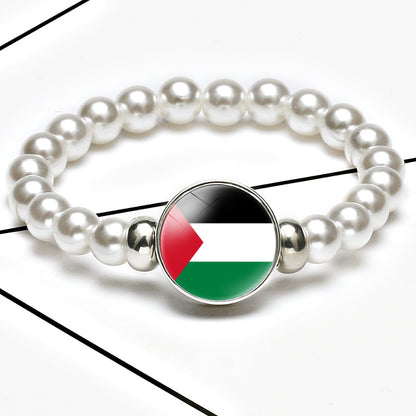 Flag Pattern Time Stone Black Elastic Bracelets