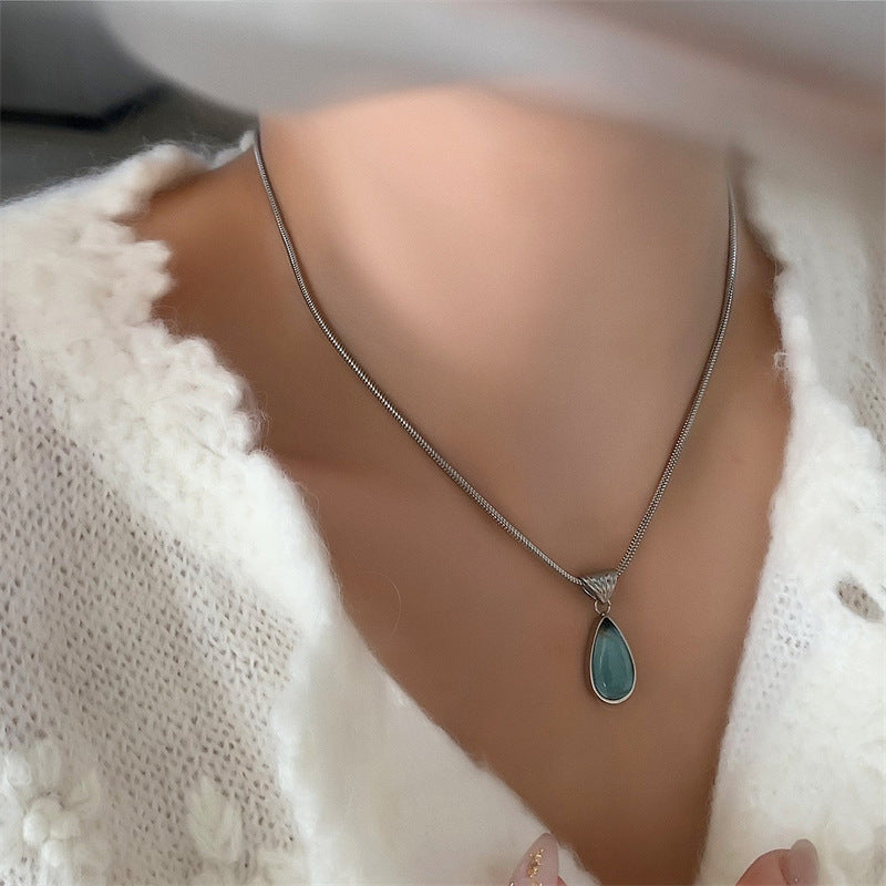 French Clear Green Blue Water Drop Necklaces