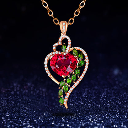 Women's Fashion Ruby Peach Heart With Green Pendants