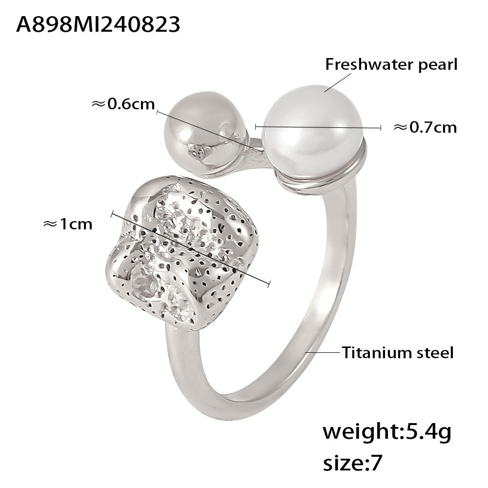 Freshwater Pearl Ball Hollow Shaped Open Rings