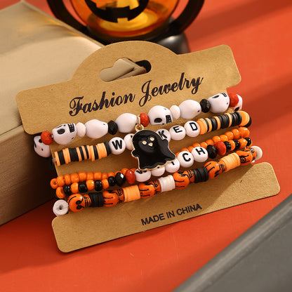 Halloween Pumpkin Polymer Clay Punk Alloy Letter Bracelets